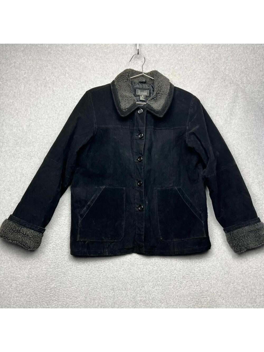 De'rotchild M Black Leather Sherpa Barn Coat Gorpcore Rancher Jacket Vintage